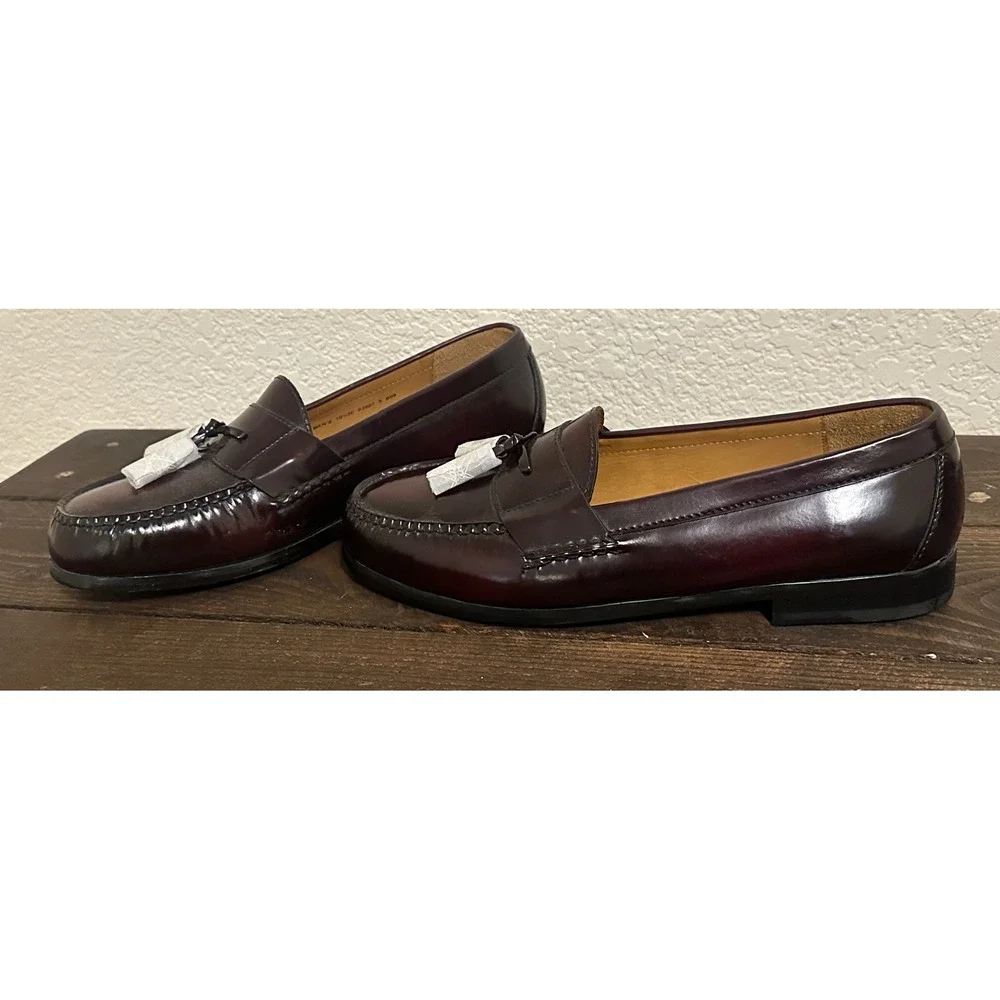 Cole Haan Pinch Tassel Kiltie Burgundy Leather Loafers Mens 10.5 EEE 03507 New